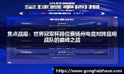 焦点战报：世界冠军杯排位赛扬州电竞对阵昆明战队的巅峰之战